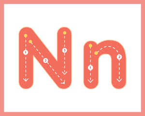 Letter N Uppercase ad Lowercase Alphabet Tracing Guide for Kids Worksheet