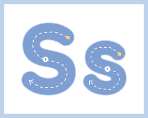 Letter S Uppercase ad Lowercase Alphabet Tracing Guide for Kids Worksheet