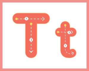 Letter T Uppercase ad Lowercase Alphabet Tracing Guide for Kids Worksheet