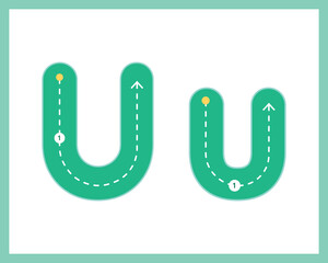 Letter U Uppercase ad Lowercase Alphabet Tracing Guide for Kids Worksheet