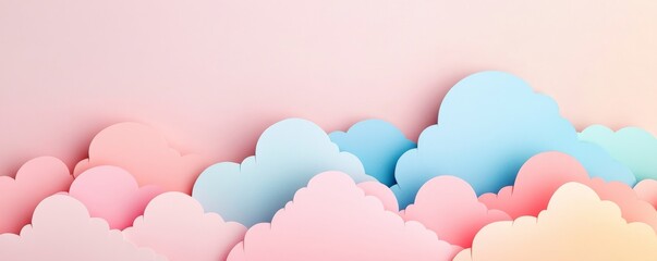 Fototapeta premium Pastel Cloudscape Layered Paper Clouds in Pink and Blue, dreamy , background