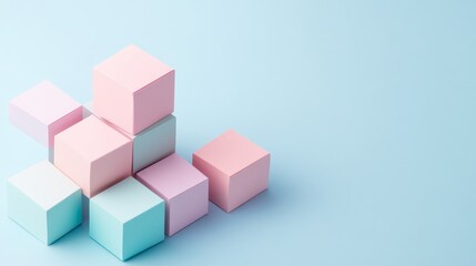 Obraz premium Pastel Cubes Composition on Blue Background, Geometry , Abstract