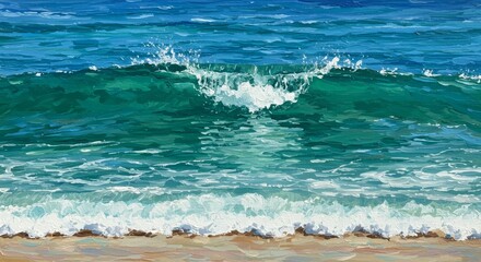 Fototapeta premium Photo of Turquoise Wave Crashing on Sandy Beach Illustration Background