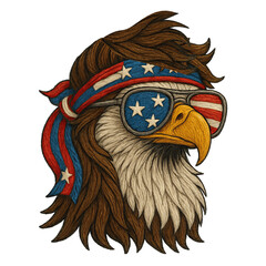 Patriotic American Bald Eagle with USA Flag Isolated on Transparent Png Background