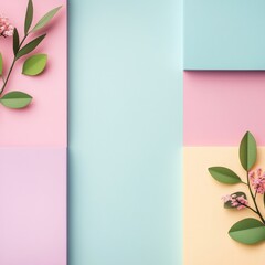 Pastel Geometric Floral Layout Pink Flowers, Mint Green Background,minimal ,spring