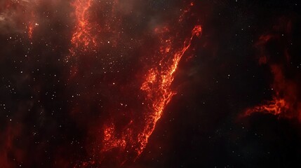 Mysterious Cosmic Nebula with Red and Orange Glows in the Vast Space