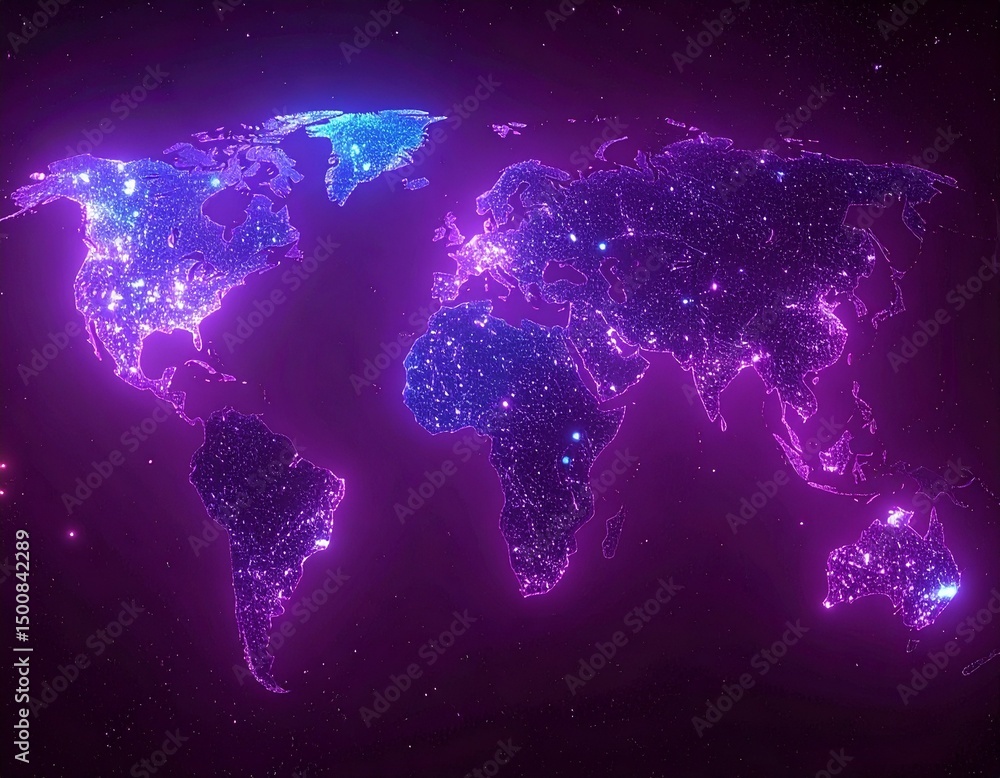 Aufkleber illuminated world map visualization digital space infographic design technological environment aeria