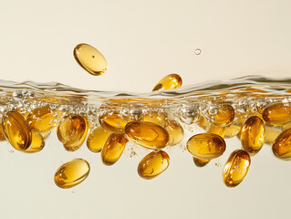 Close-up of bubbles forming around a dissolving vitamin tablet in clear water