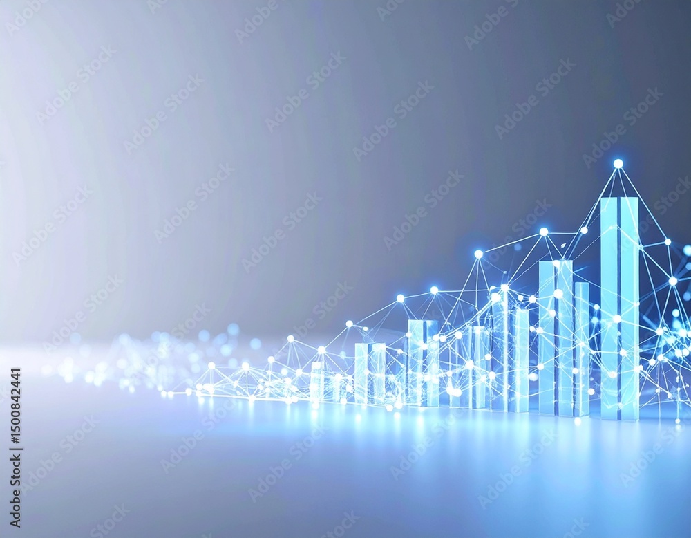 Poster analyzing growth trends in business metrics digital space infographic visualization technology moder
