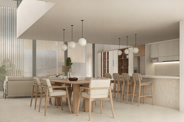 Deluxe residential render of El Garrofí in Alicante, Spain. Mediterranean minimalism, restored façade, terraces, and natural materials. Ideal for urban design and architecture.