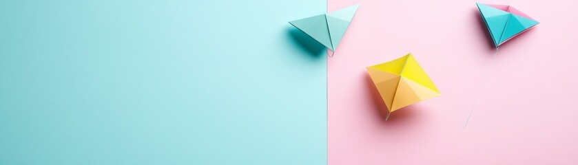 Pastel Kites on Split Pink and Blue, Origami, Art