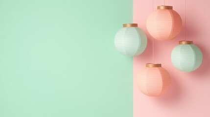 Pastel Lanterns on Pink and Mint Background, Decorations, Lighting
