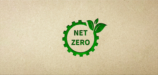 Net zero symbol on paper background. Concept of environmental management, green community, reducing...