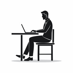 Person Working on Laptop Silhouette — Flat 2D Minimalist Vector