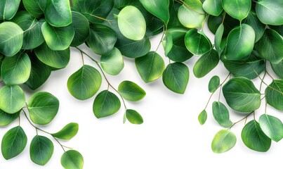 Lush green leaves border on white background, nature design for website header