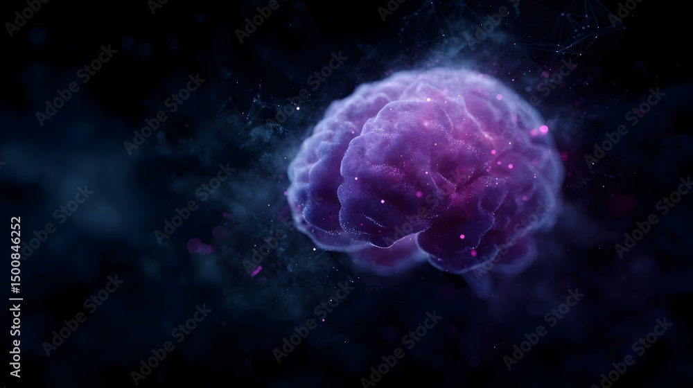 Poster glowing digital brain floating in space