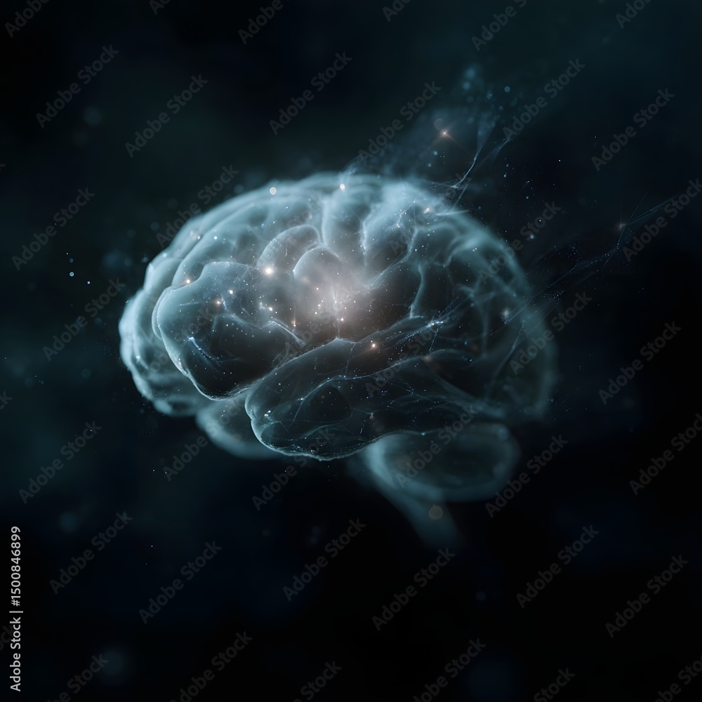 Aufkleber glowing ai inspired brain with neural pathways and digital sparks