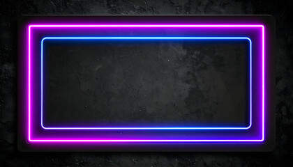 Double Neon Frame Glowing Bright Blue and Purple on Dark Cosmic Background