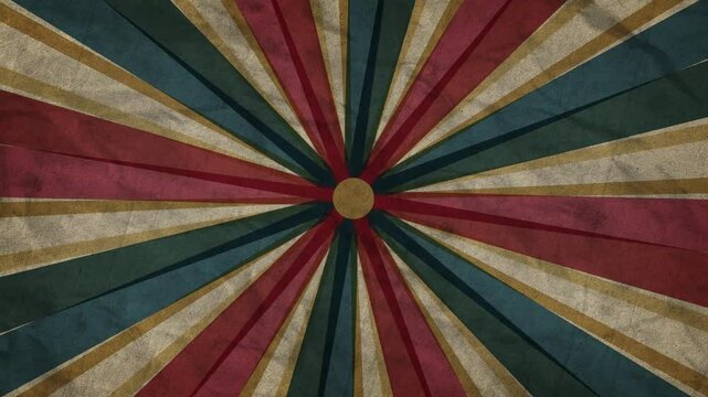 A vintage retro circus background featuring a grunge texture and a dynamic sunburst pattern in muted red, blue, and beige tones. A nostalgic fairground or carnival atmosphere.
