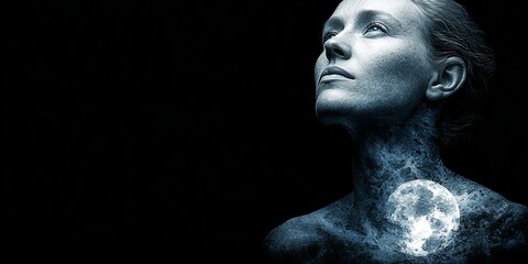 Surreal portrait of woman with moon embedded in her chest