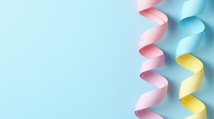 Pastel Paper Streamers on Blue Background, Party , Celebration