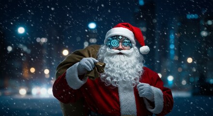 Photo Portrait of Santa Claus In Red Outfit During Winter Night