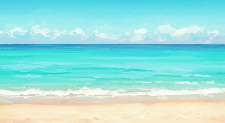 Obraz premium Watercolor Illustration of a Tranquil Beach with Blue Sky and Ocean
