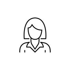 Business woman thin line icon. Female employee, businesswoman avatar, user symbol. Simple outline style linear stroke, manager, people, person silhouette, head pictogram. Design isolated