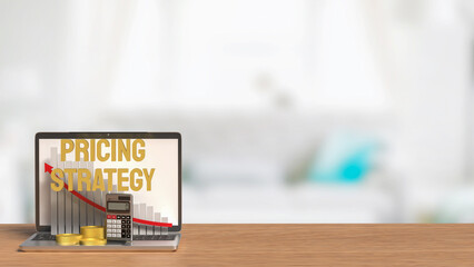 The Pricing Strategy on notebook for marketing concept 3d Rendering.