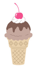 かわいいアイスクリームのベクターイラスト。チェリー、ホイップ、デザート