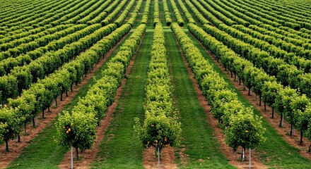 High Quality Sweeping Landscape Photograph of Vast Pear Orchard