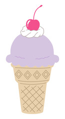 かわいいアイスクリームのベクターイラスト。チェリー、ホイップ、デザート