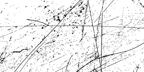 Grunge black and white pattern. Monochrome particles abstract texture. Background of cracks, scuffs, chips, stains, ink spots, lines. Dark design background surface. Gray printing element.eps 10