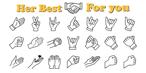 Hand icon set in thin line style 