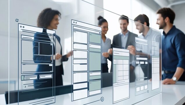 Innovative Team Collaborating on Digital Product Design and User Interface