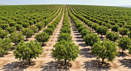 High Quality Sweeping Landscape View of Thriving Pistachio Orchard
