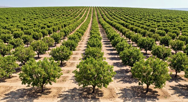 High Quality Sweeping Landscape View of Thriving Pistachio Orchard