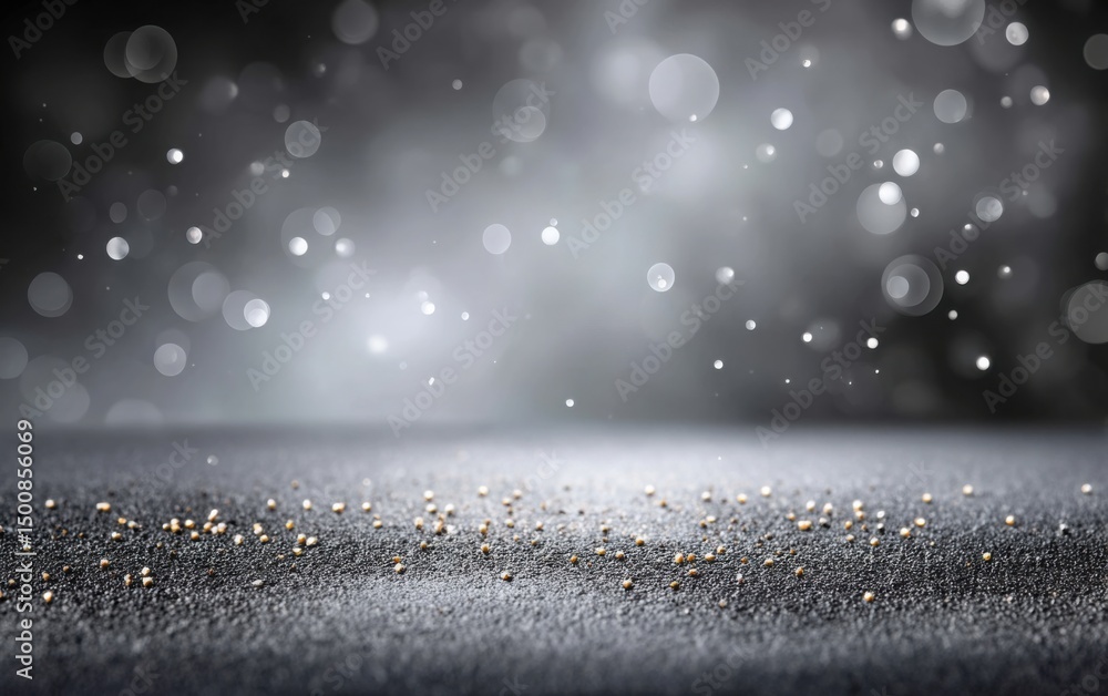Poster soft matte grey backdrop with scattered micro-diamonds creating soft light reflections, high-end tex