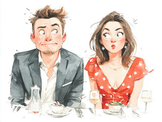 A humorous depiction of an awkward moment on a date