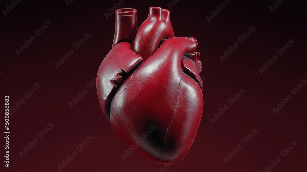 Aufkleber 3d rendering of a human heart. the heart is red in color and appears to be made of a shiny material.