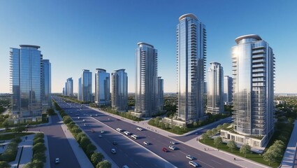 Stunning Skyline: A Modern Metropolis Rising Against the Blue Horizon