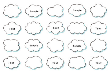 手描き風　雲　フレーム　ペン画　影　飾り　装飾　素材　イラスト　ベクター　セット　バリエーション