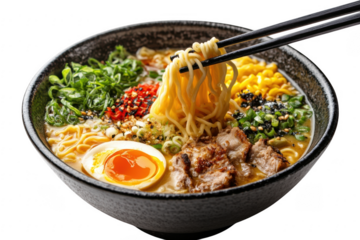 Delicious japanese ramen noodles with pork and egg