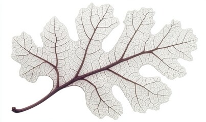 Translucent leaf vein detail, white background, nature, botanical study, design element