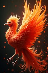 Obraz premium Peony morphing into a phoenix, fiery feathers, mythical renaissance style