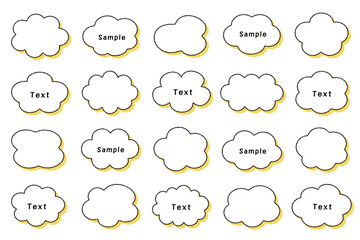 手描き風　雲　フレーム　ペン画　影　飾り　装飾　素材　イラスト　ベクター　セット　バリエーション