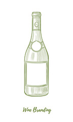Vector wine bottle line art illustration. Great for branding, company name, logo. Great for any designs, textile, art, walls, package