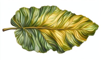 Tropical leaf, vibrant colors, isolated, white background, nature design