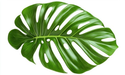 Tropical leaf, isolated, white background, vibrant green, nature design