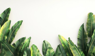 Tropical leaves frame, white background, blank space, design element, website banner